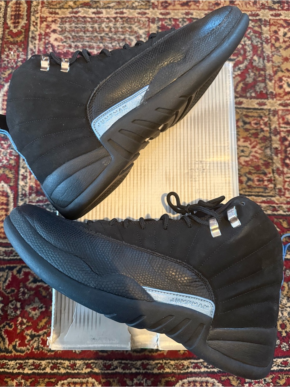 Jordan 12 Retro Nubuck - Men's Black High-Top Sneakers with Silver Accents